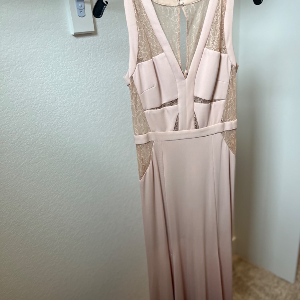 BCBGMaxAzria Pale Blush V-Neck Lace-Panel Prom Gown - Picture 7 of 7